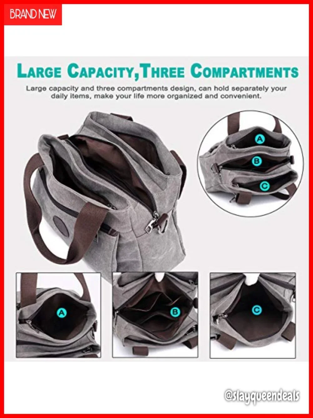 Canvas Hobo Crossbody Bag with Multi Compartments Women's
